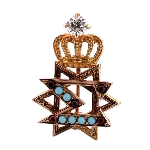 10K Delta Sigma Turquoise & Garnet Star of David Fraternity Pin