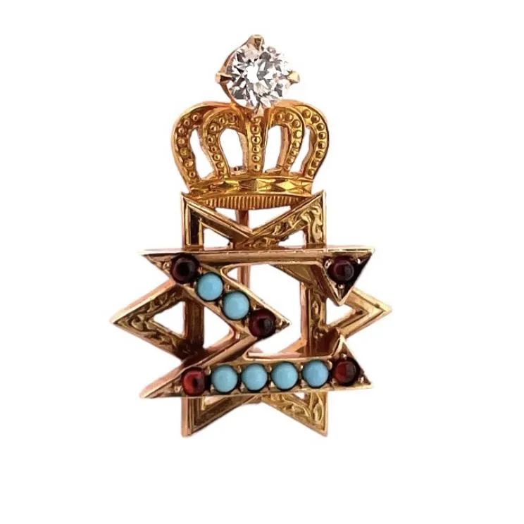 10K Delta Sigma Turquoise & Garnet Star of David Fraternity Pin