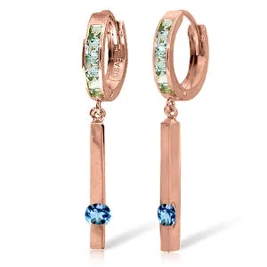 1.35 Carat 14K Solid Rose Gold Blue Topaz Bar Hoop Earrings