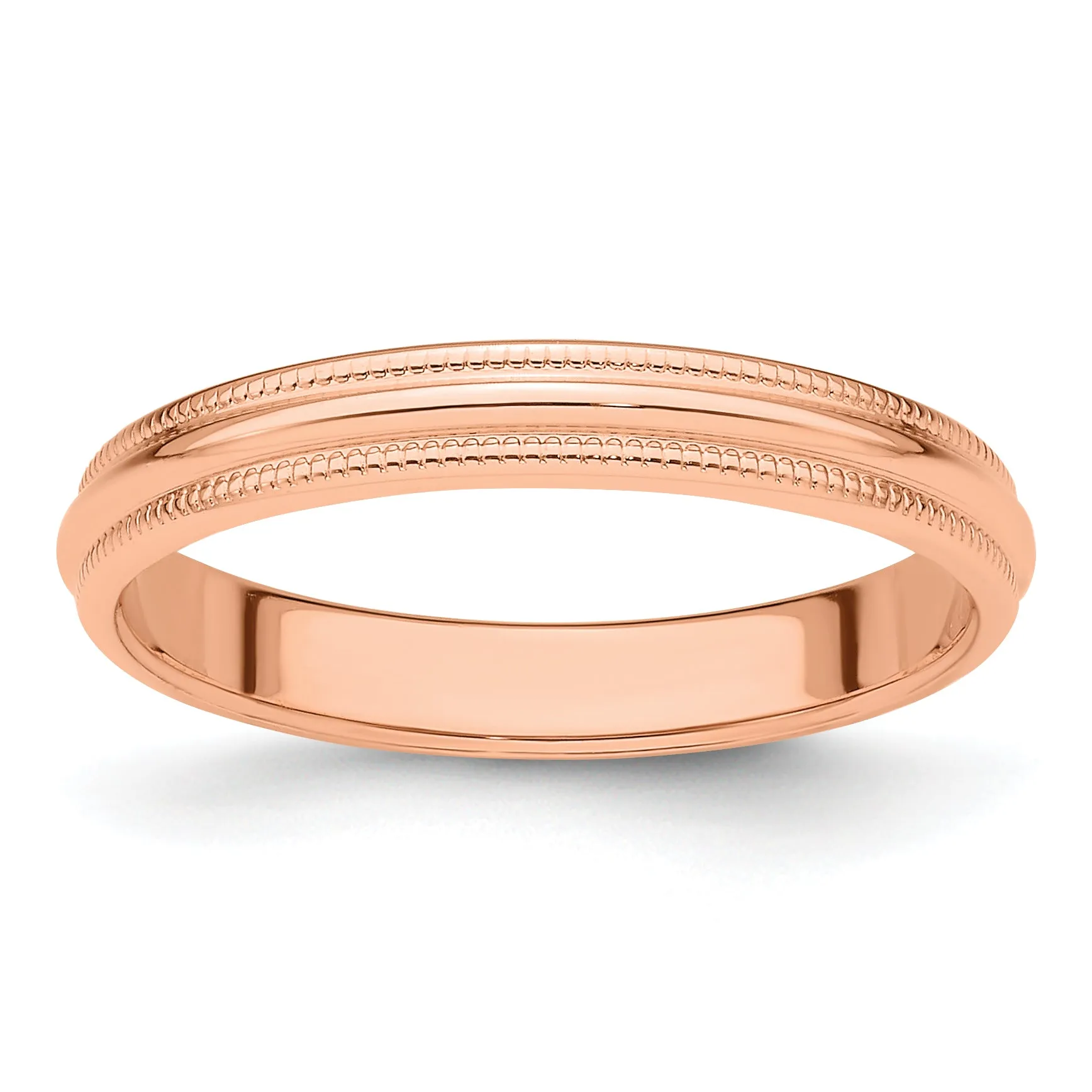 14k Rose Gold 3mm Milgrain Half-Round Wedding Band Size 4