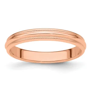 14k Rose Gold 3mm Milgrain Half-Round Wedding Band Size 4