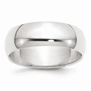 14k White Gold 7mm Half-Round Wedding Band Ring
