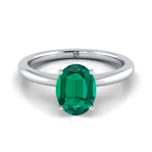 14K White Gold Oval Emerald Round Comfort Fit Claw Prong Solitaire Engagement Ring