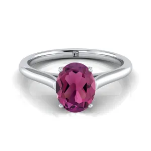 14K White Gold Oval Garnet Cathedral Style Comfort Fit Solitaire Engagement Ring