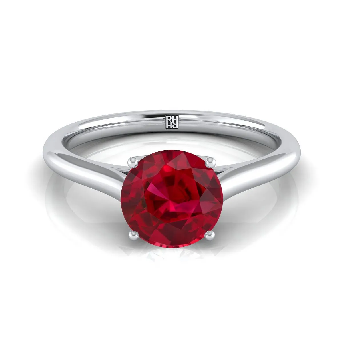 14K White Gold Round Brilliant Ruby Cathedral Style Comfort Fit Solitaire Engagement Ring