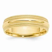 14k Yellow Gold 6mm Double Milgrain Comfort Fit Wedding Band Ring