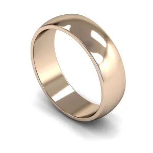 18ct Rose Gold Light Weight 'D' Shape 6mm Wedding Ring