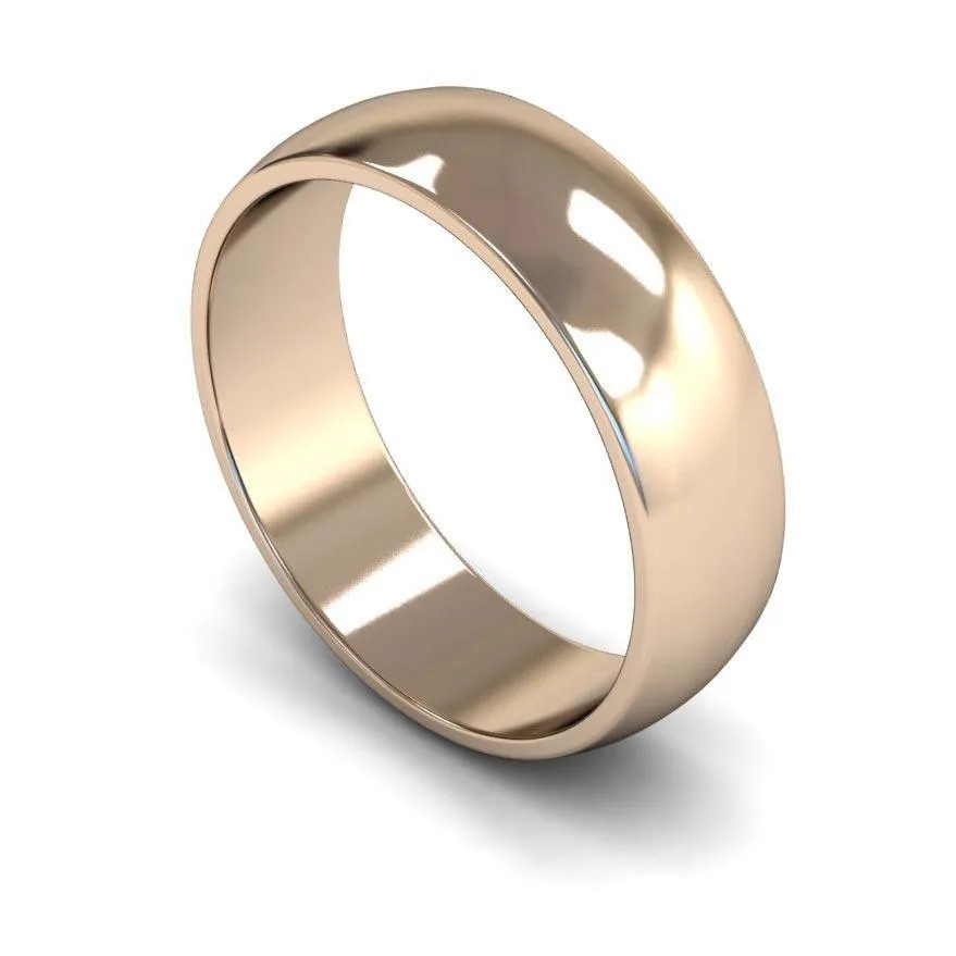 18ct Rose Gold Light Weight 'D' Shape 6mm Wedding Ring