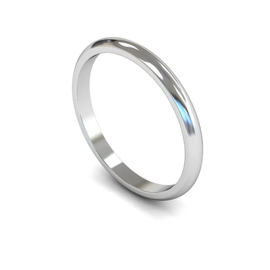 18ct White Gold Light Weight 'D' Shape 2mm Wedding Ring