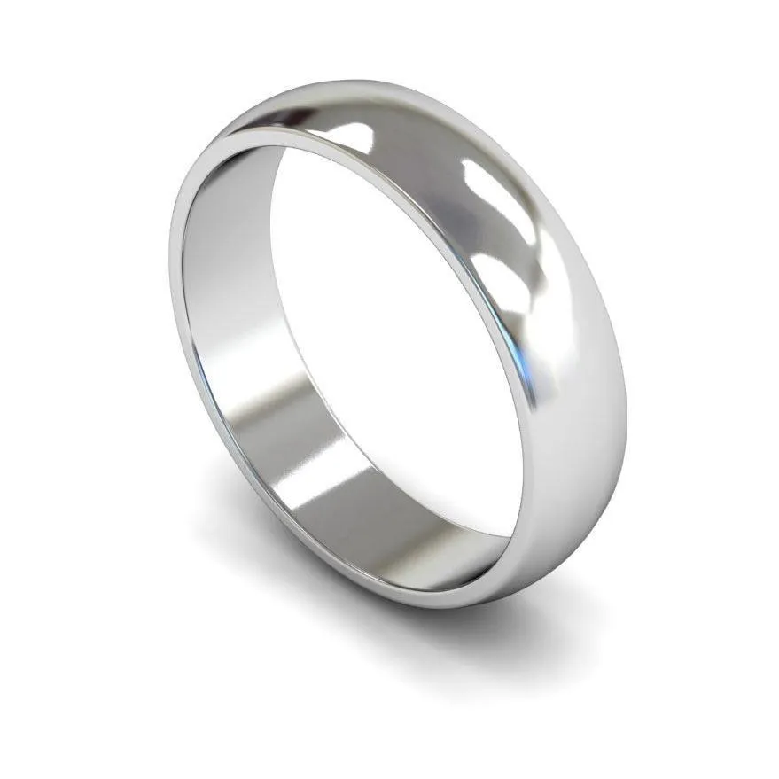18ct White Gold Light Weight 'D' Shape 5mm Wedding Ring