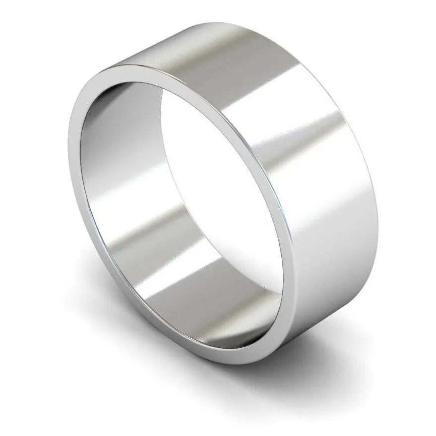 18ct White Gold Light Weight Flat 8mm Wedding Ring