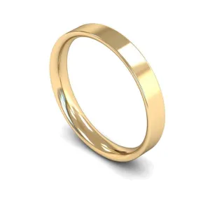 18ct Yellow Gold Light Weight Flat Court 3mm Wedding Ring