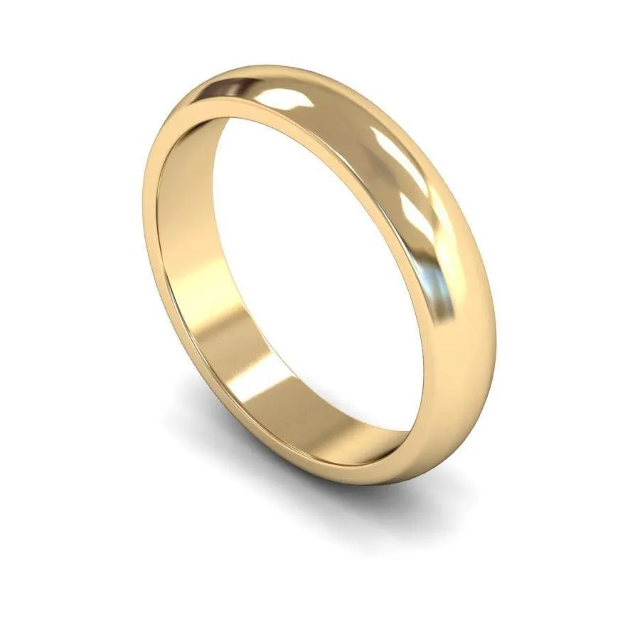 18ct Yellow Gold Medium Weight 'D' Shape 4mm Wedding Ring
