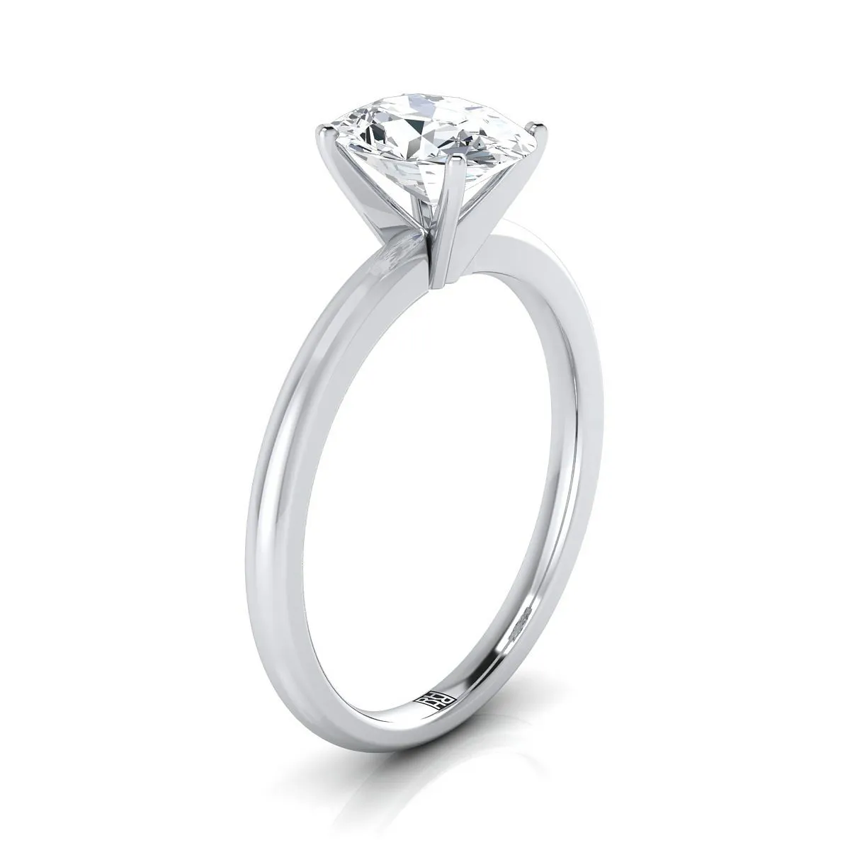 18K White Gold Oval Aquamarine Round Comfort Fit Claw Prong Solitaire Engagement Ring