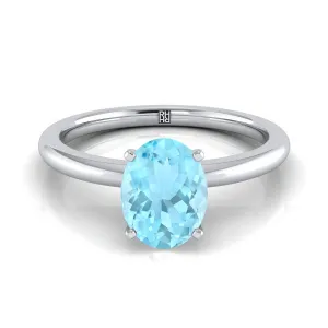 18K White Gold Oval Aquamarine Round Comfort Fit Claw Prong Solitaire Engagement Ring
