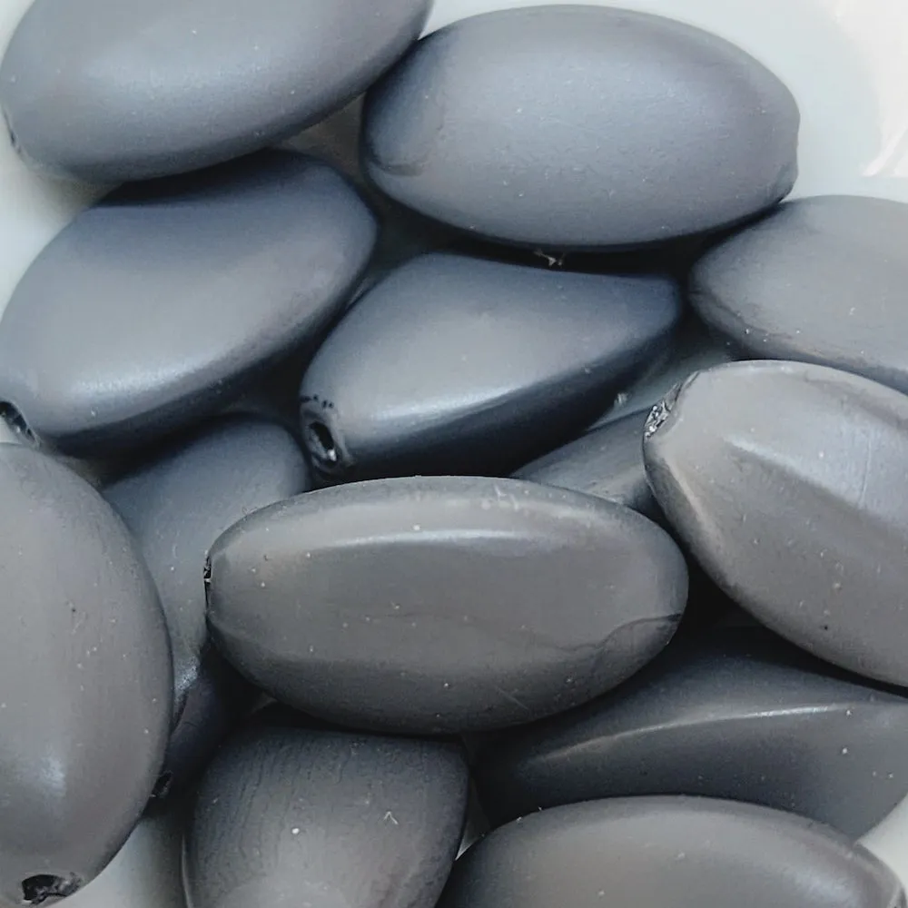 18x10mm Pinched Oval (50) - Dark Grey - Pottery Look Lucite Beads - Matte