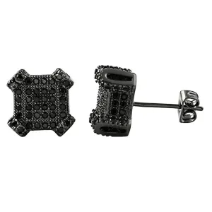 3D Edgy Box Black CZ Earrings
