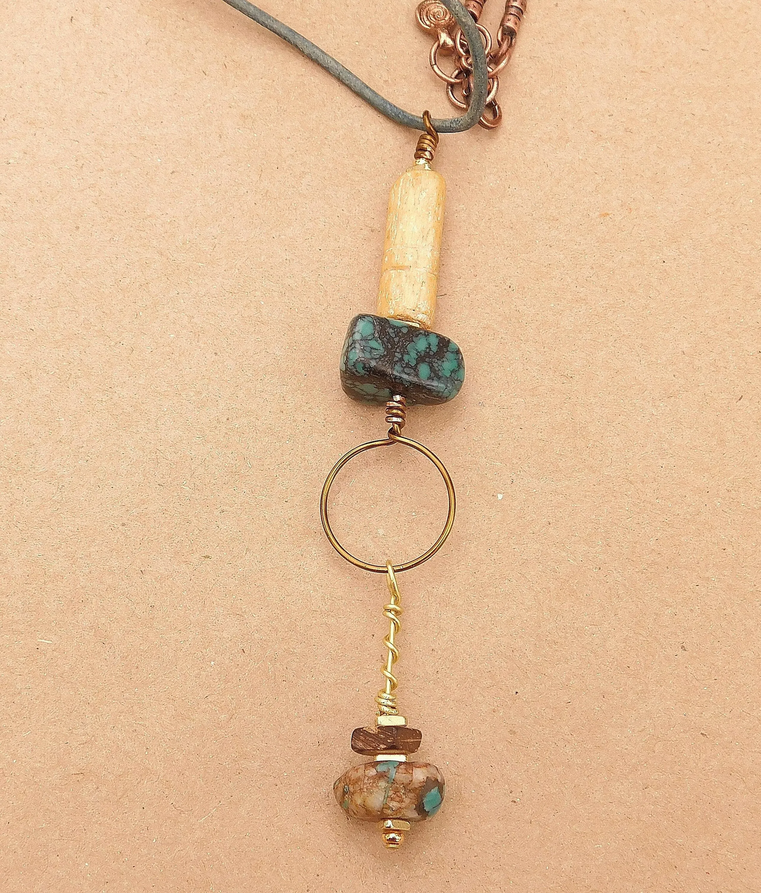 African Sandcast, Turquoise and Recycled Glass Beads Pendant Necklaces