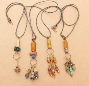 African Sandcast, Turquoise and Recycled Glass Beads Pendant Necklaces