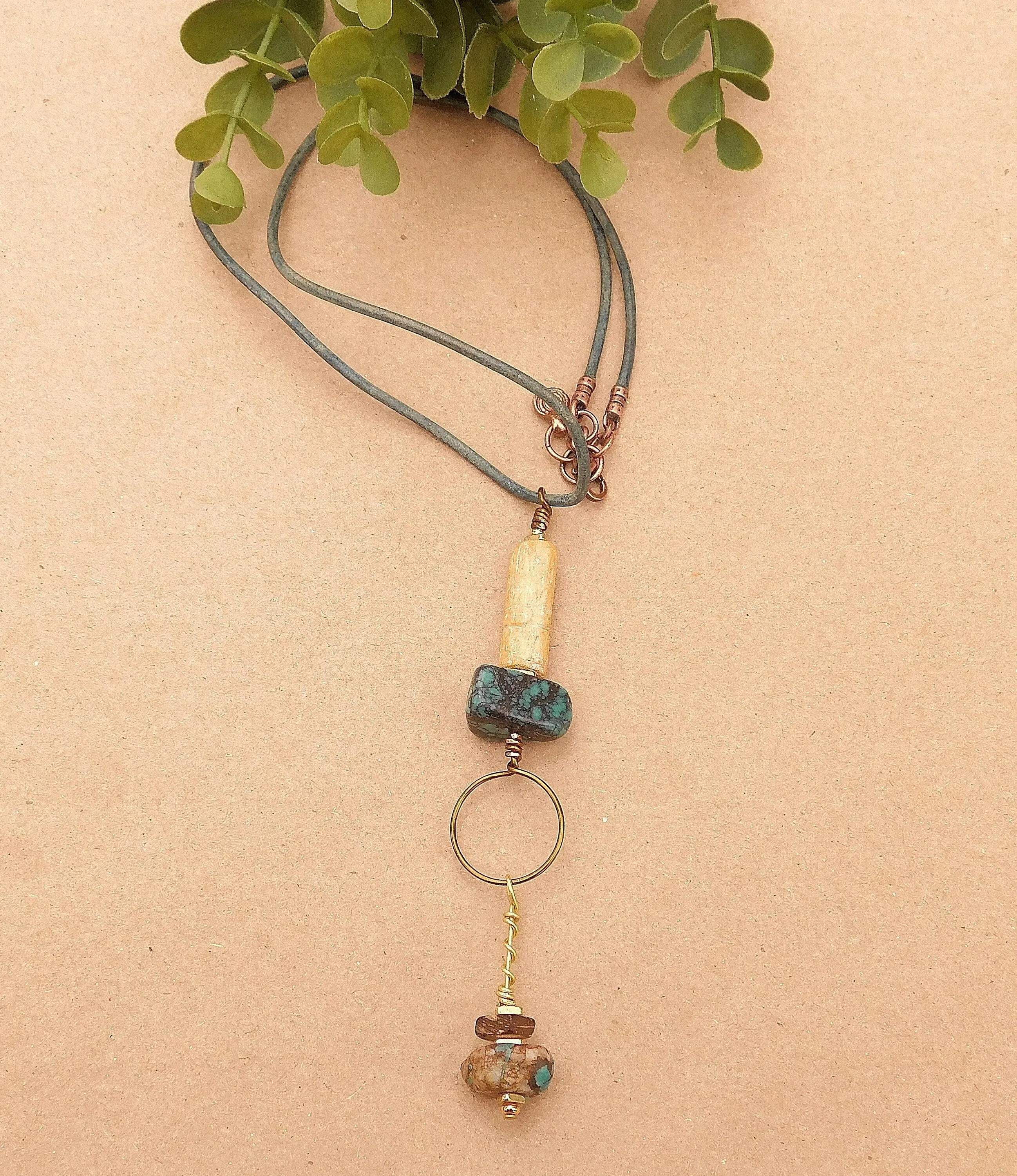 African Sandcast, Turquoise and Recycled Glass Beads Pendant Necklaces
