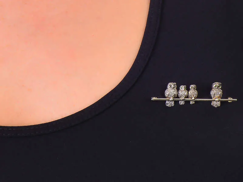 Antique Diamond Owl Family Brooch