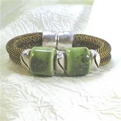 Antique Gold Metallic Cord Olive Ceramic Bead Bracelet