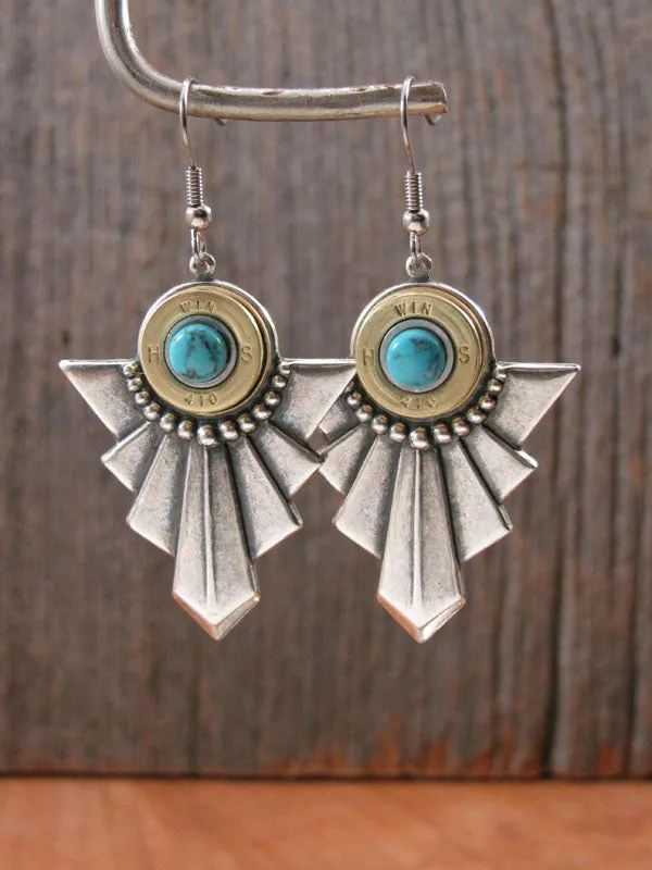 Art Deco Style 410 Gauge Shotgun Casing Turquoise Earrings