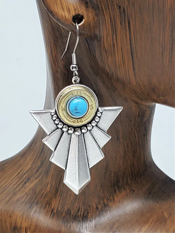 Art Deco Style 410 Gauge Shotgun Casing Turquoise Earrings