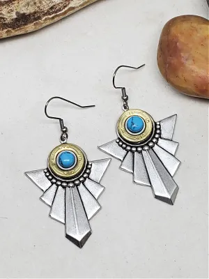 Art Deco Style 410 Gauge Shotgun Casing Turquoise Earrings