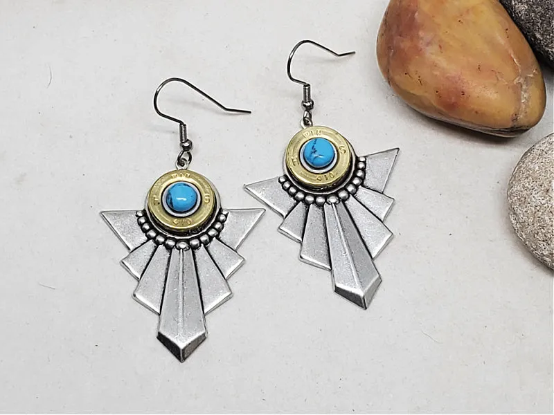 Art Deco Style 410 Gauge Shotgun Casing Turquoise Earrings