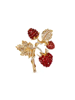 Balmain Strawberry Brooch in Brass and Rhinestones