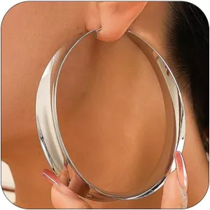 Big Chunky Hoops Earrings Thick Large Gold Hoop Earrings for Women, Statement Exaggerated Wide Polished 3.14in Hoop Earrings Prom Party Jewelry Gifts