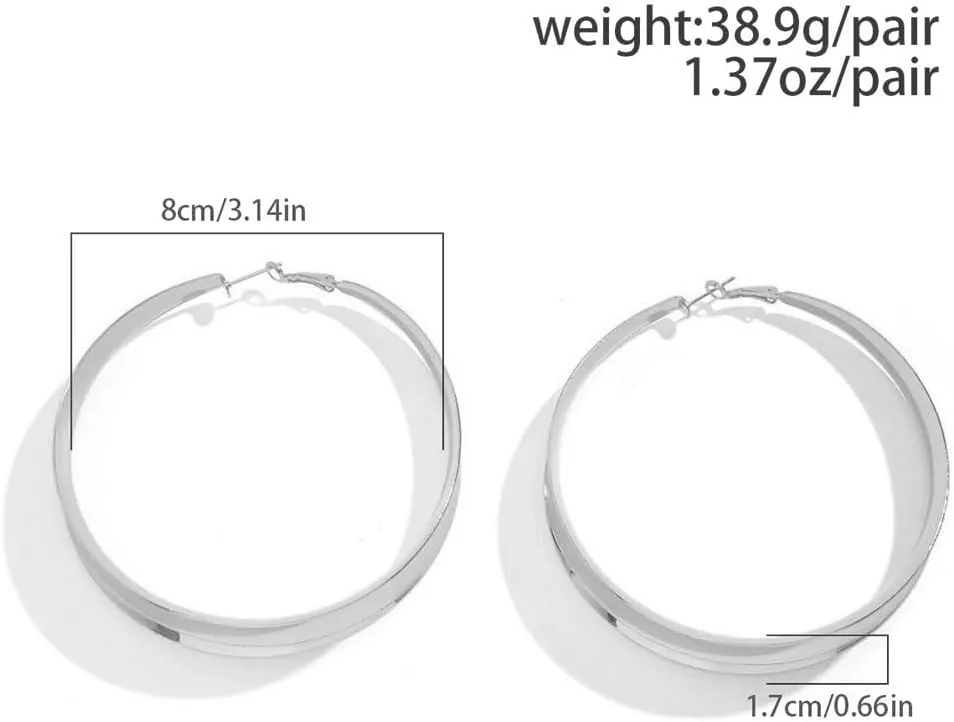 Big Chunky Hoops Earrings Thick Large Gold Hoop Earrings for Women, Statement Exaggerated Wide Polished 3.14in Hoop Earrings Prom Party Jewelry Gifts