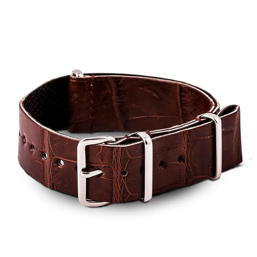 Bracelet montre Nato Wild cuir - Alligator sauvage (noir, marron, gris, bleu, rouge, orange, vert, orange...)