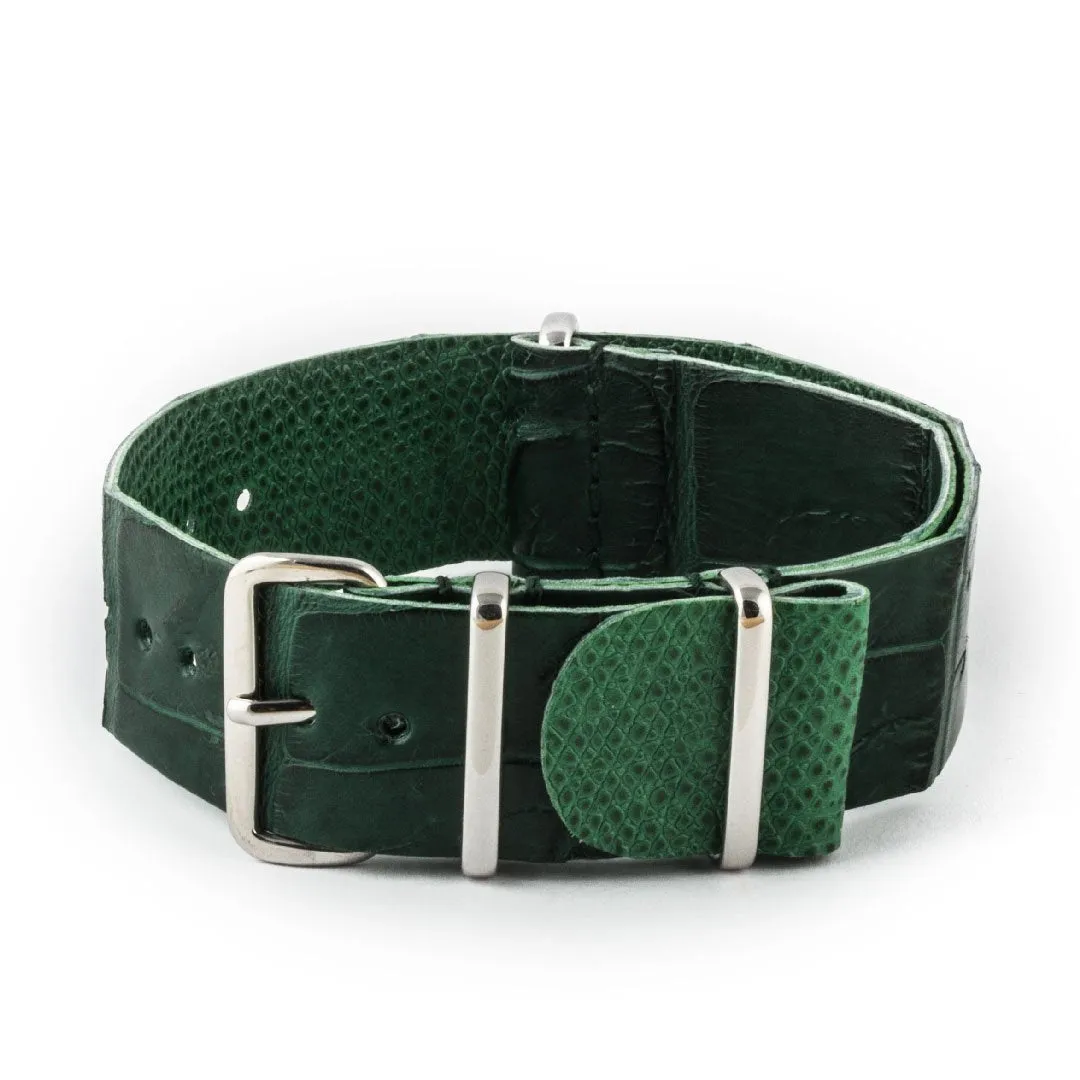 Bracelet montre Nato Wild cuir - Alligator sauvage (noir, marron, gris, bleu, rouge, orange, vert, orange...)