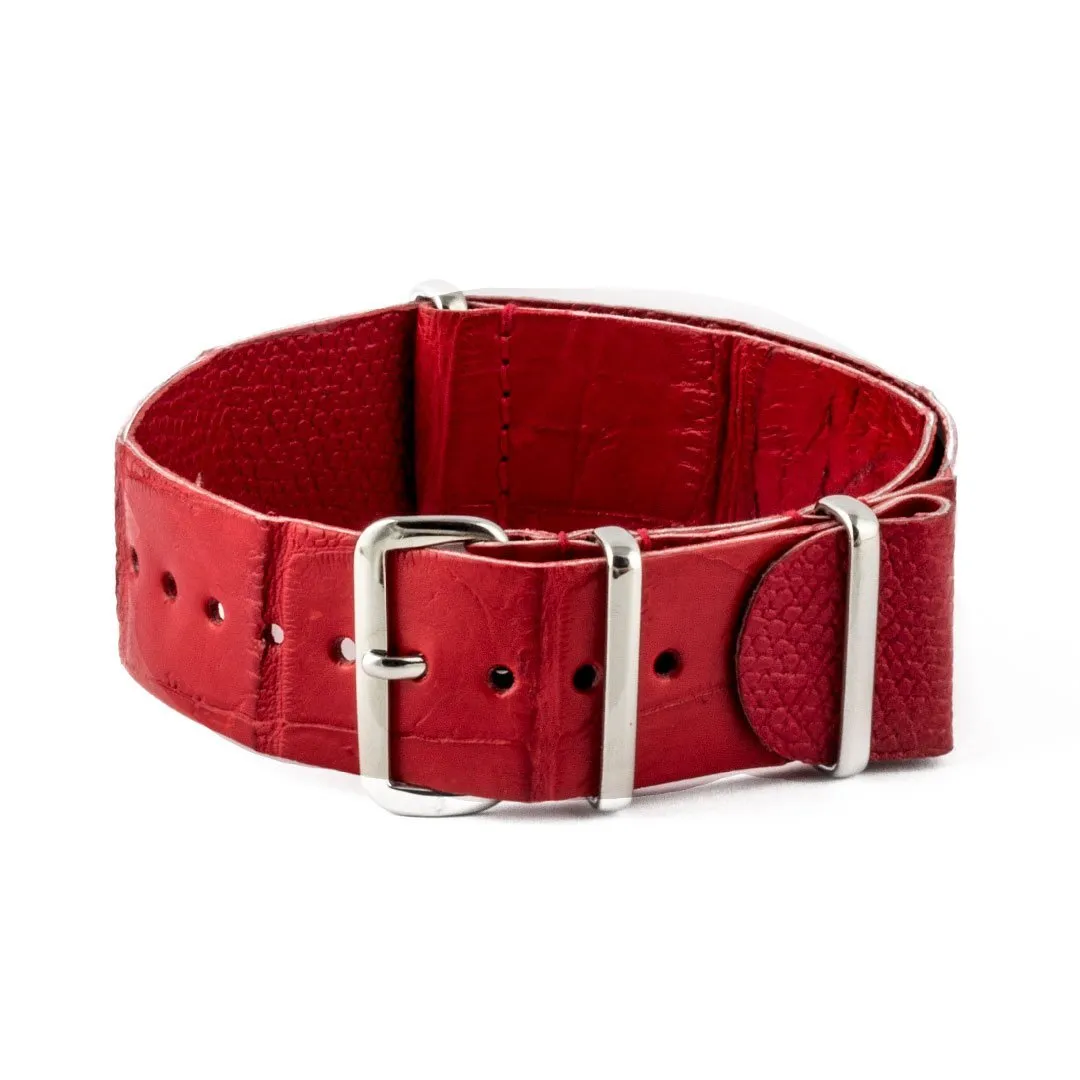Bracelet montre Nato Wild cuir - Alligator sauvage (noir, marron, gris, bleu, rouge, orange, vert, orange...)