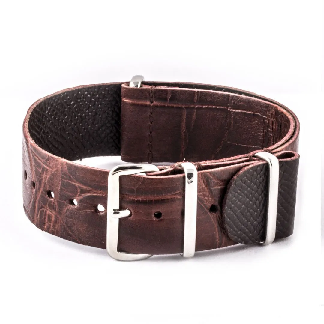 Bracelet montre Nato Wild cuir - Alligator sauvage (noir, marron, gris, bleu, rouge, orange, vert, orange...)