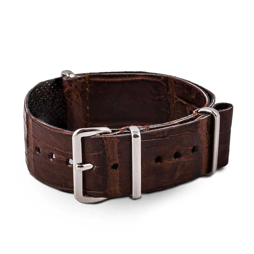 Bracelet montre Nato Wild cuir - Alligator sauvage (noir, marron, gris, bleu, rouge, orange, vert, orange...)