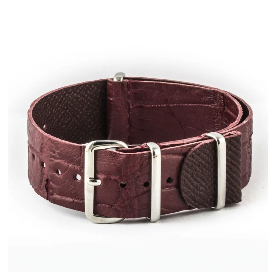 Bracelet montre Nato Wild cuir - Alligator sauvage (noir, marron, gris, bleu, rouge, orange, vert, orange...)
