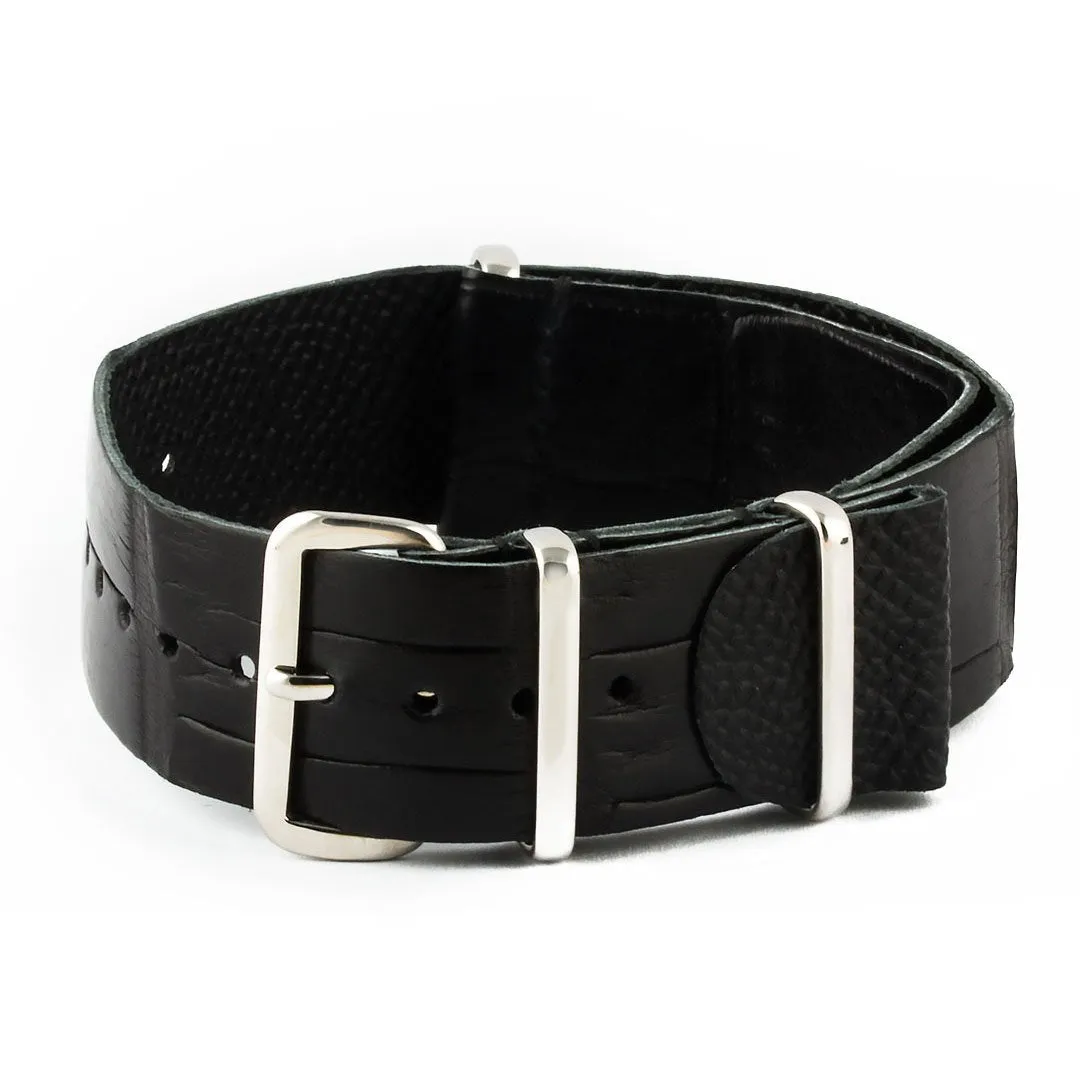 Bracelet montre Nato Wild cuir - Alligator sauvage (noir, marron, gris, bleu, rouge, orange, vert, orange...)