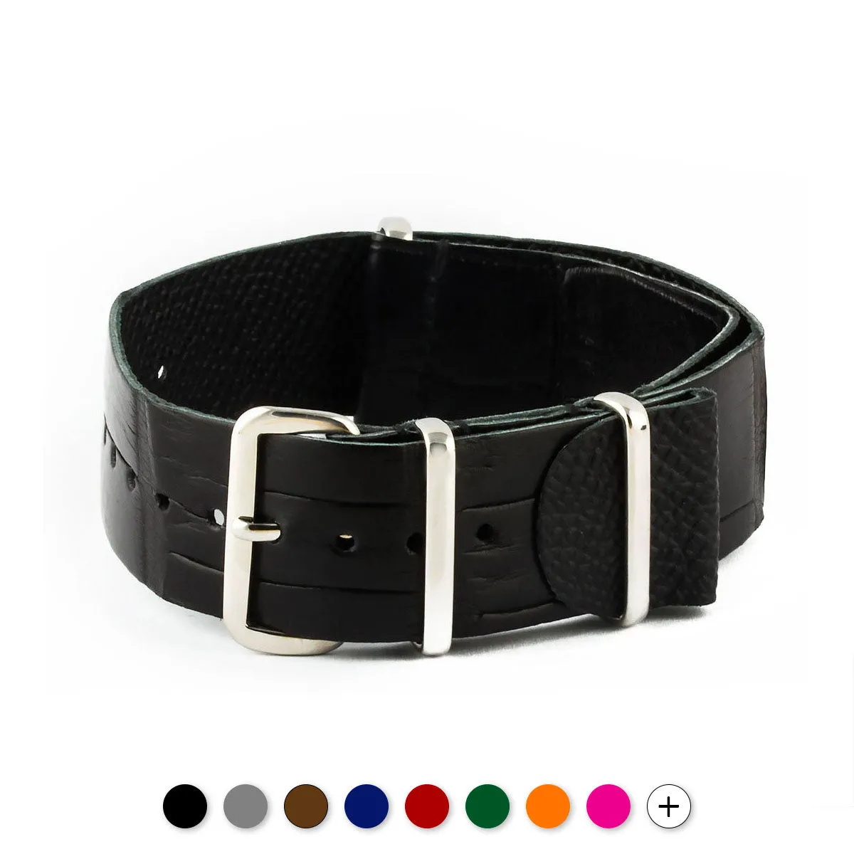 Bracelet montre Nato Wild cuir - Alligator sauvage (noir, marron, gris, bleu, rouge, orange, vert, orange...)