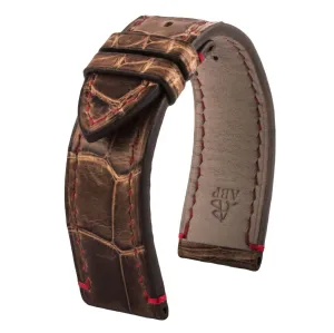 Breitling Montbrillant - Bracelet de montre cuir - Alligator tannage marron cognac waxé