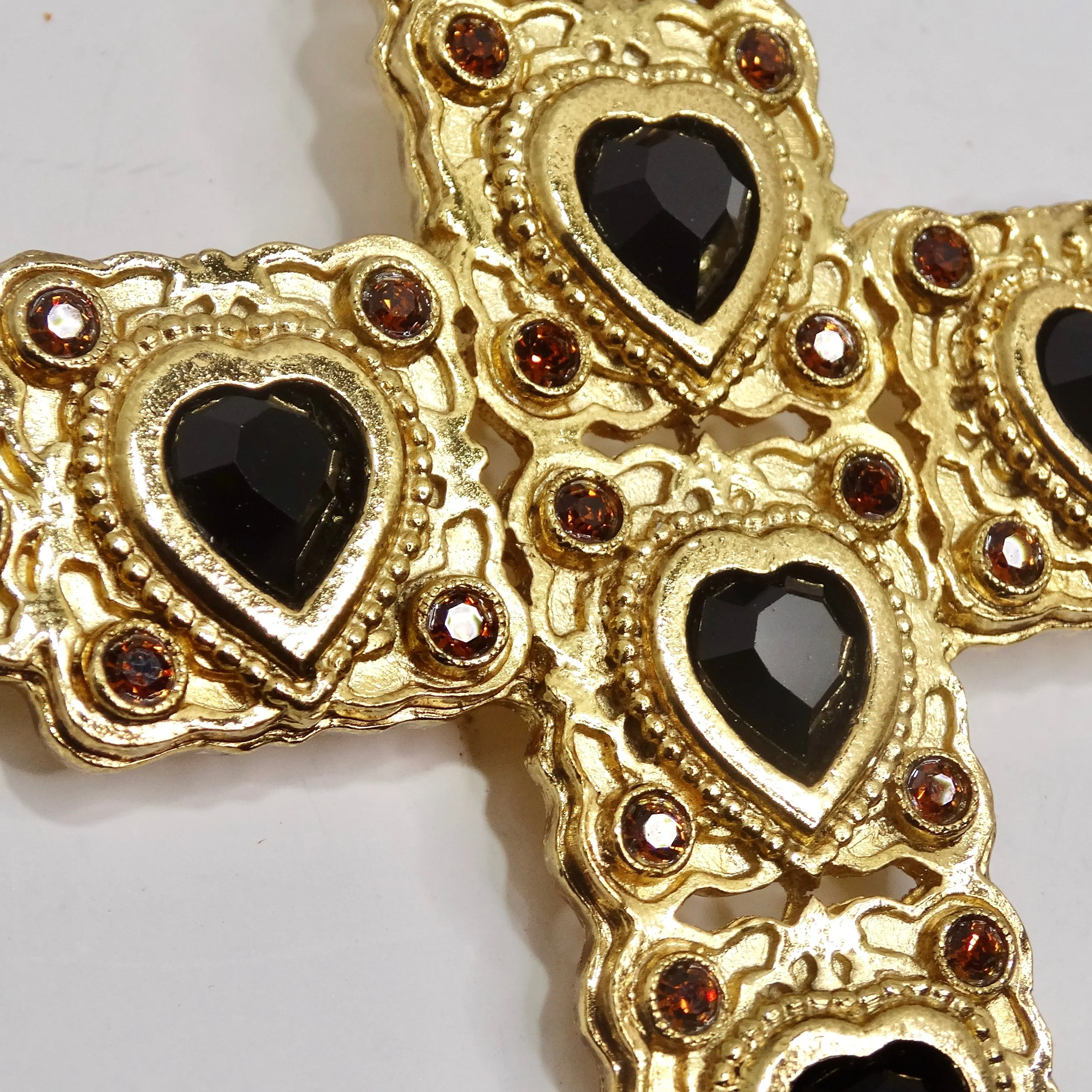 Butler & Wilson 1980s Gold Tone Black Stone Cross Brooch