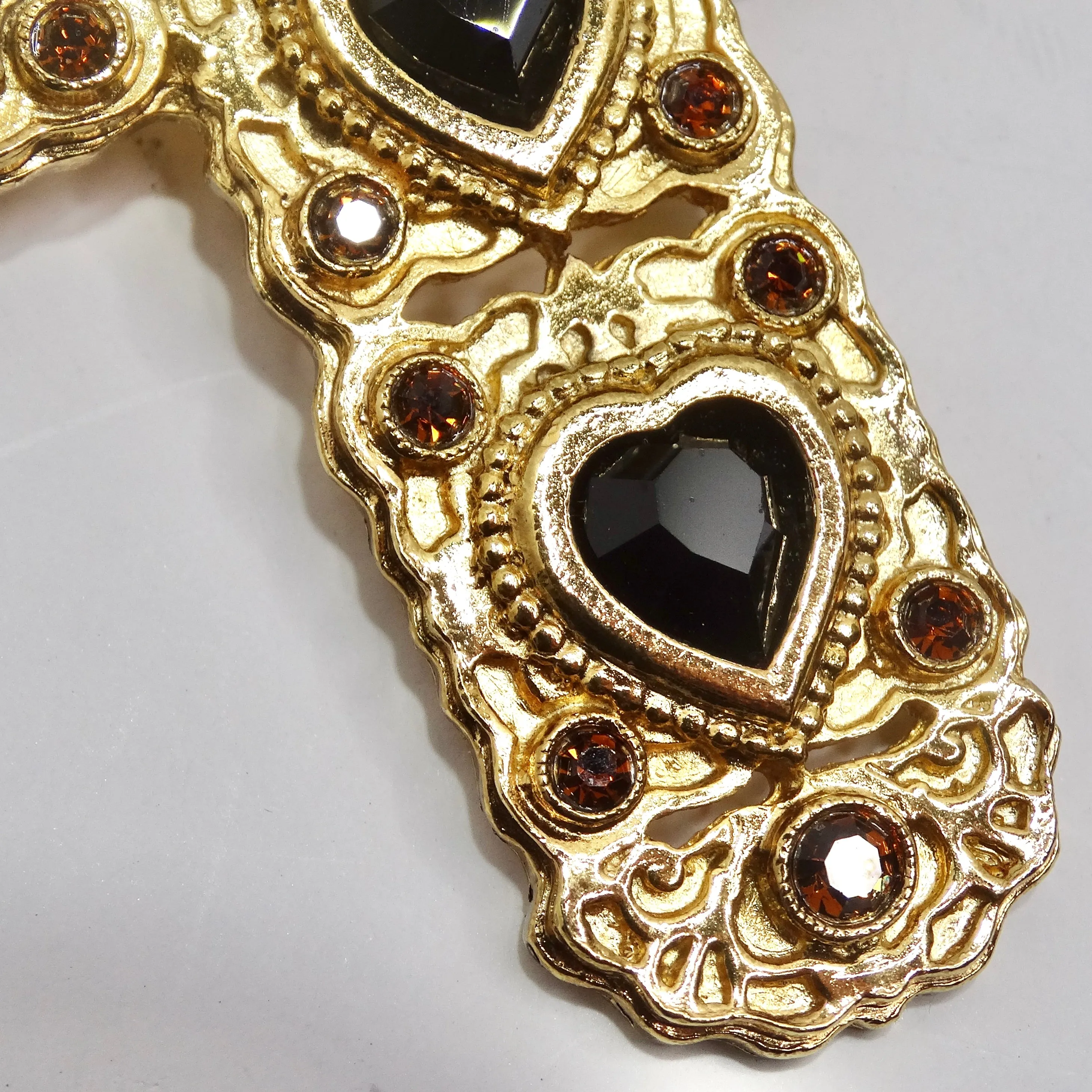 Butler & Wilson 1980s Gold Tone Black Stone Cross Brooch