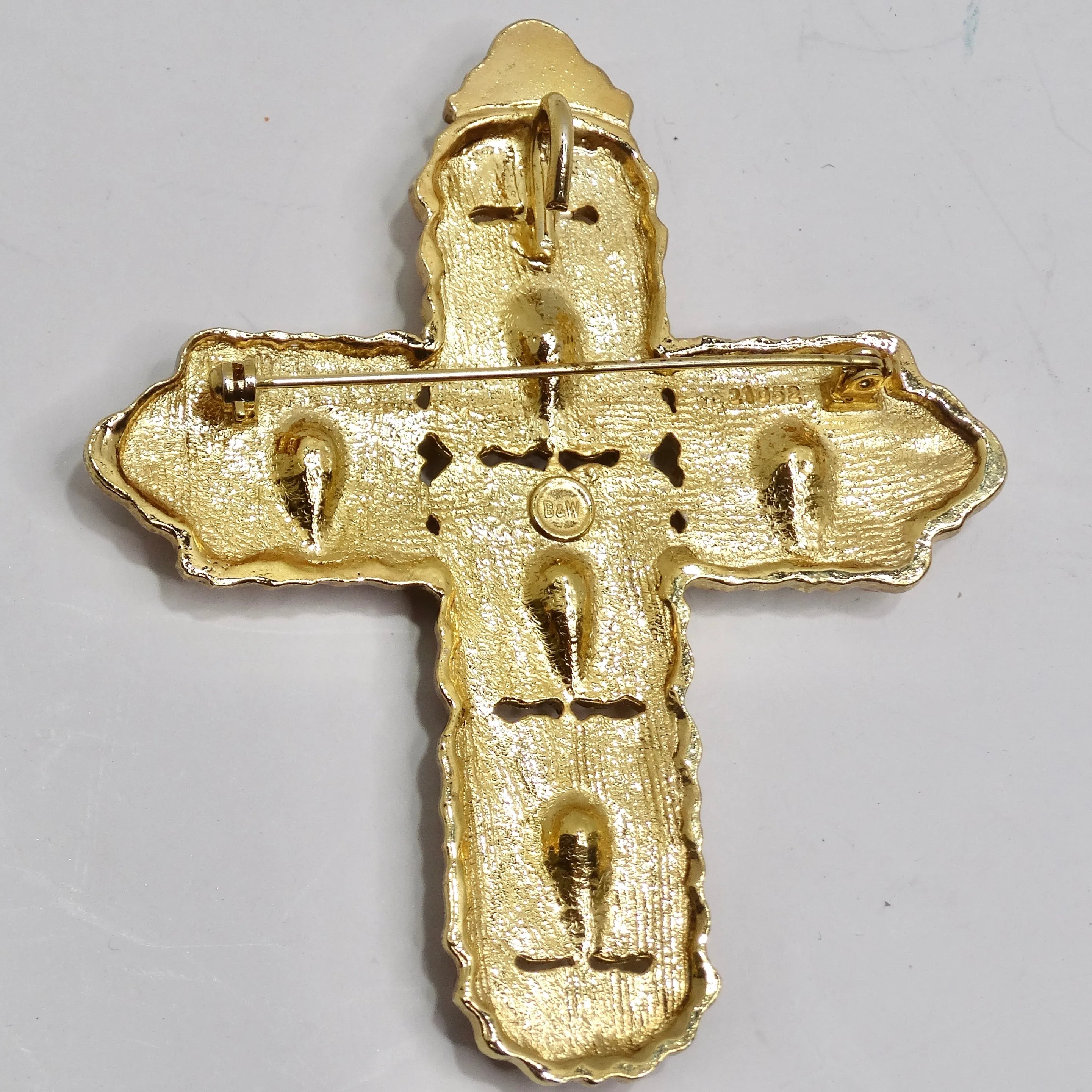 Butler & Wilson 1980s Gold Tone Black Stone Cross Brooch