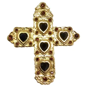 Butler & Wilson 1980s Gold Tone Black Stone Cross Brooch