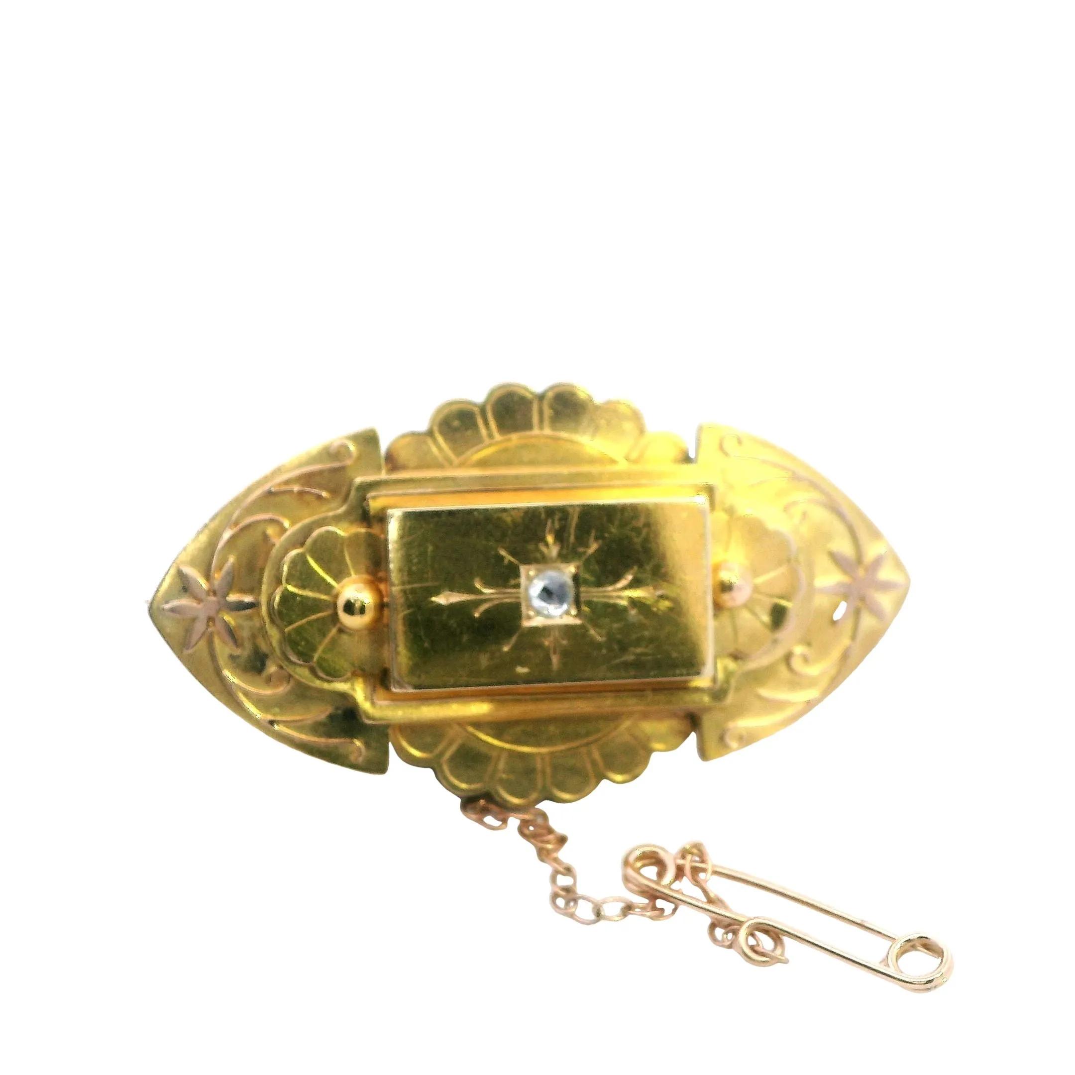 Captivating 9ct Yellow Gold Diamond Brooch / Locket