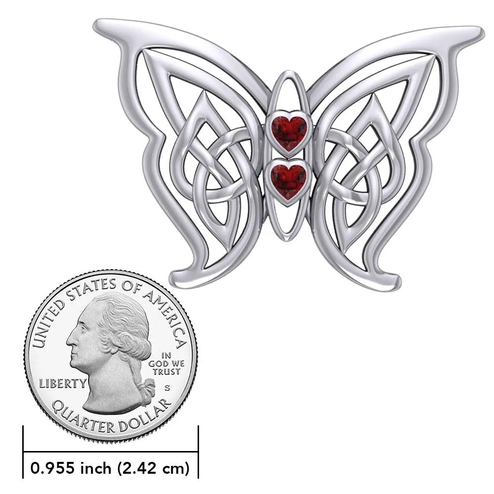 Celtic Transformation Elegance : Sterling Silver Butterfly Brooch with Heart Gemstone by Peter Stone Jewelry TBC167