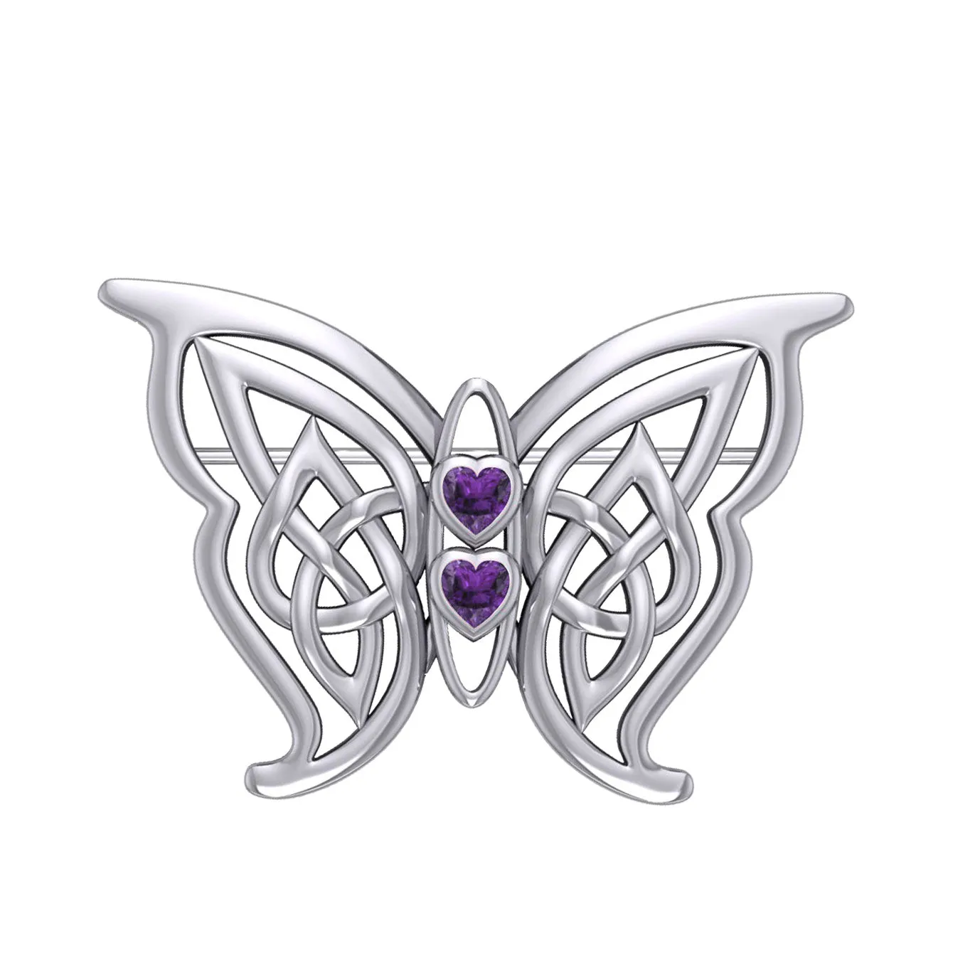 Celtic Transformation Elegance : Sterling Silver Butterfly Brooch with Heart Gemstone by Peter Stone Jewelry TBC167