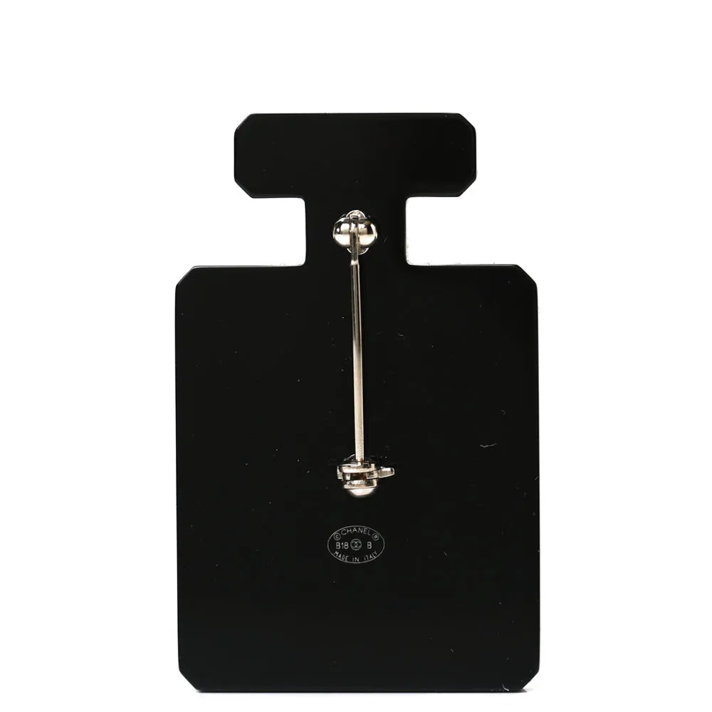 Chanel Black Resin Perfume Bottle Pearl CC Brooch